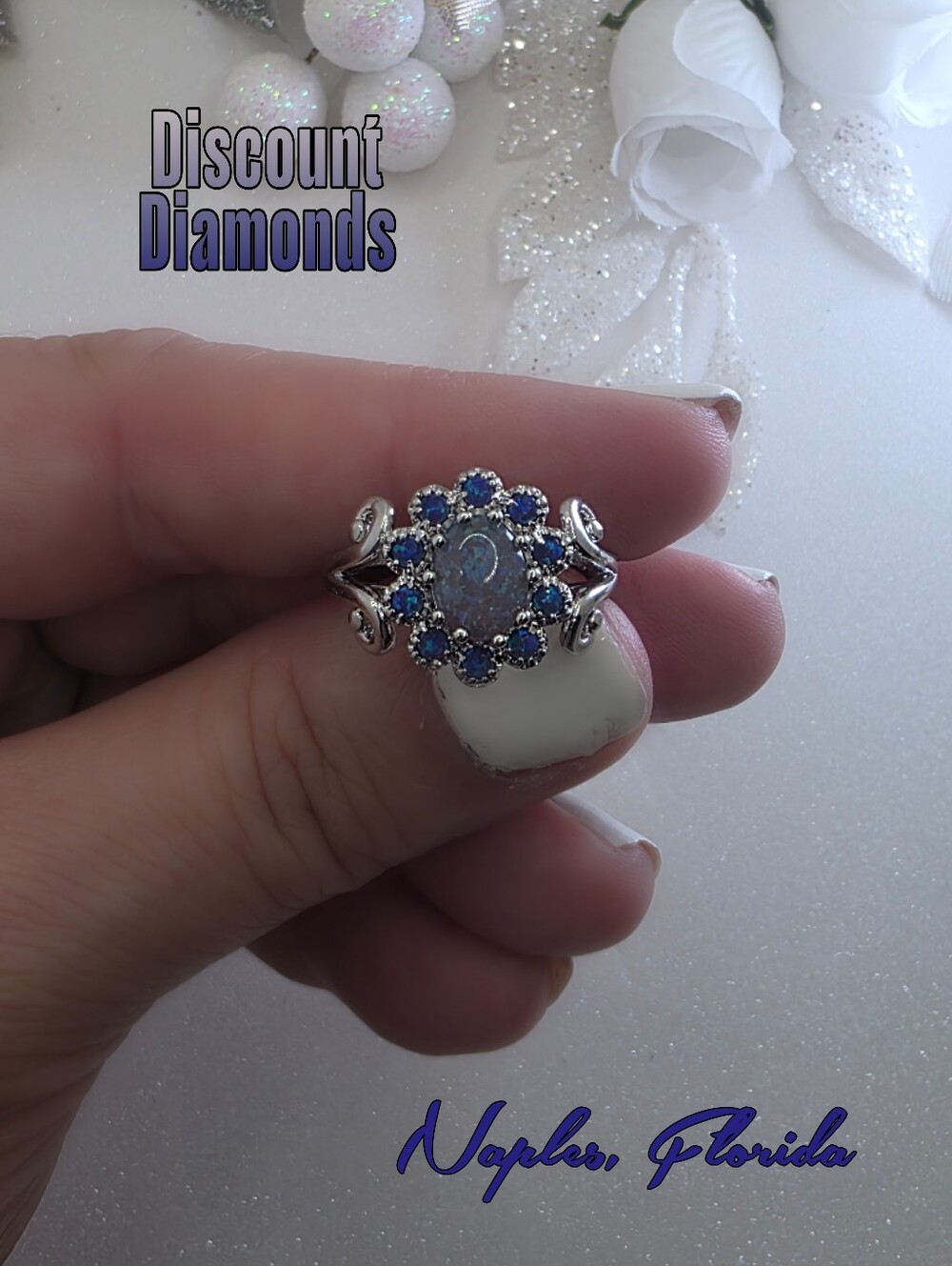 Black Opal with Fire Blue Fragments Surrounded Blue Opal on 925 Sterling Silver